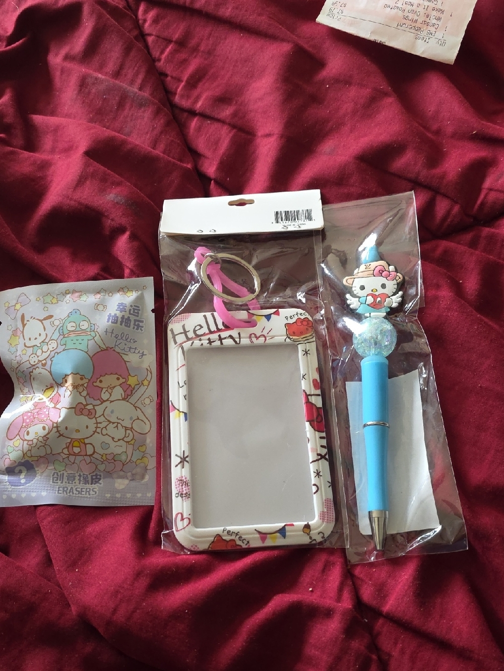 Hello Kitty Blue Pen and Pink Trim ID Holder Keychain
